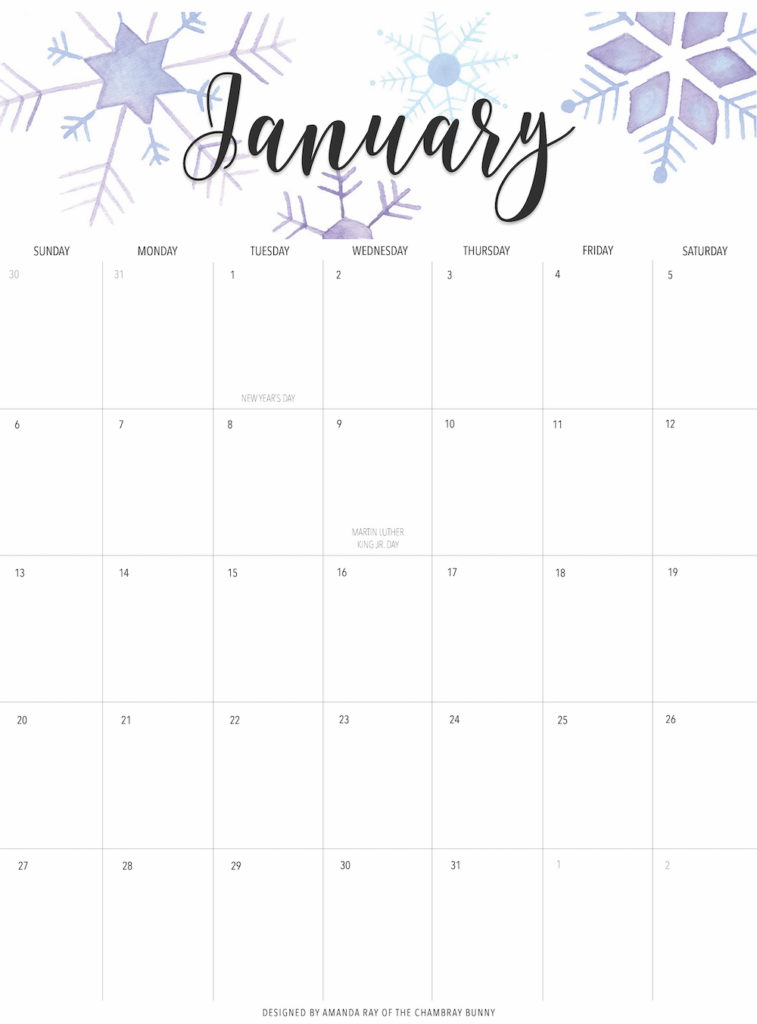 January 2019 Printable Calendar