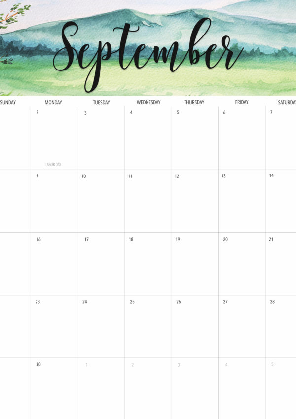 FREE September 2019 Calendar Printable