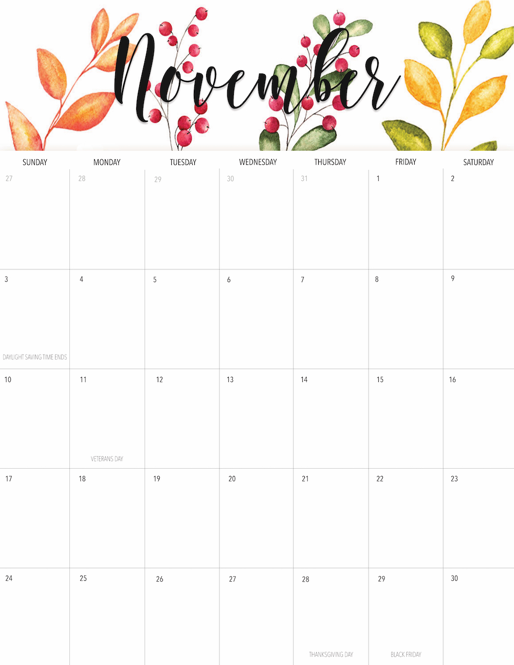 Welcome November + Free November 2019 Printable Calendar! • The ...